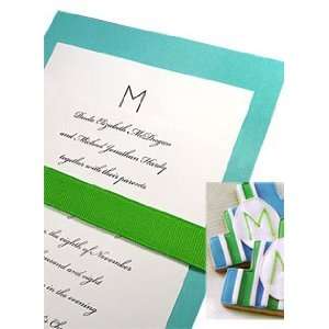 Wedding Invitations Kit Tiffany Blue with Apple Green Grosgrain Belly 