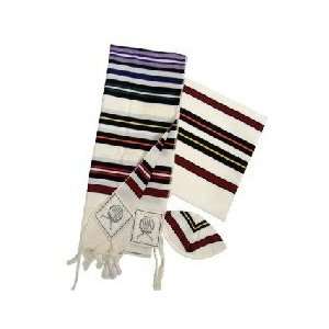  100% Wool Tallis Prayer Shawl Multi Color 24 X 72 