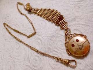 Victorian Antique Rose Gold Vest Pocket Watch Chain & Jeweled Fob 