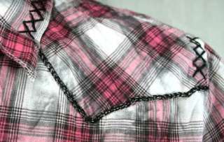 Ed Hardy Alex Chain Link Plaid Shirt pink button down  