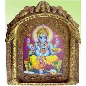 Lord Ganesha with his laddu & giving blessing poster paintings in wood 