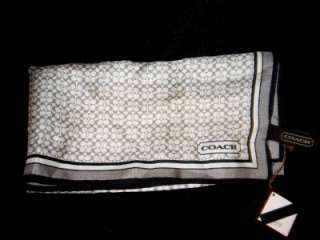 nwt COACH silk SIGNATURE scarf  black/silver/white  