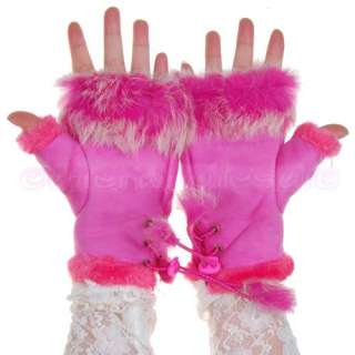 Womens Rabbit Fur Fingerless Gloves Mitten Hand Wrist [SKU: 12 