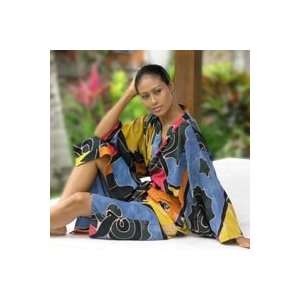  NOVICA Womens batik robe, Paradise Peacock Beauty