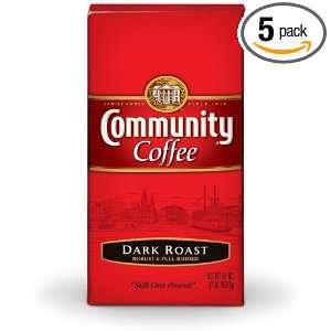 Community Coffee Ground Coffee, Dark Roast, 16 Ounce Bags (Pack of 5 