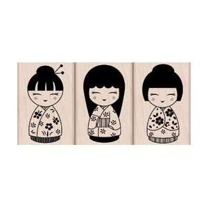 New   Hero Arts Mounted Rubber Stamps   Three Japanese Dolls by Hero 