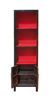   Bookcase Black Silk Lacquer Red Shelves Display Cabinet WK2174  