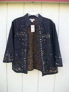 Womens/Ladies Coldwater Creek Black Bling Jean Jacket Size PL  