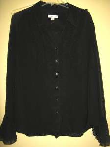 Coldwater creek Womens Black Ruffle silk shirt Blouse tunic plus size 