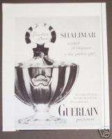 1960 SHALIMAR Perfume Guerlain Paris Vintage Print Ad  