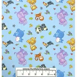  Cute Baby Animals with Hippo Blue Fabric Arts, Crafts 