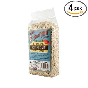Bobs Red Mill Organic Oats Rolled Regular, 16 Ounce (Pack of 4)