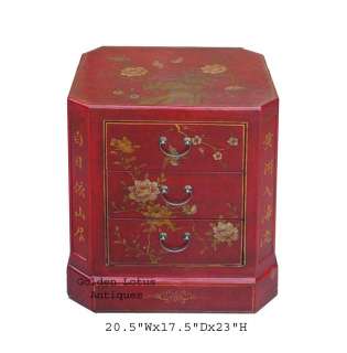   Octagonal Shape Gold Painted w/Chinese Poem Leather Cabinet WK1310