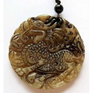  Vintage Inspired Old Jade Fortune Kylin Dragon Amulet 