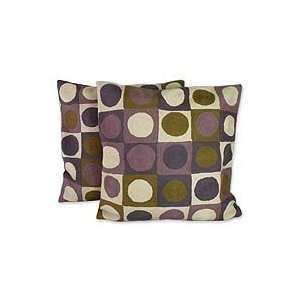  NOVICA Wool and cotton cushion covers, Lavender Spots 