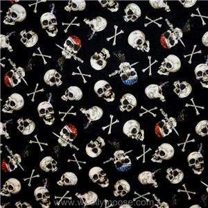 Elizabeths Studio Pirate Skull Cross Bones BLACK Quilt Fabric HALF (1 