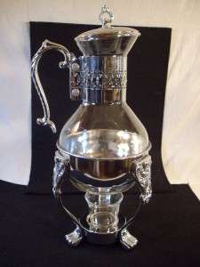 Glass Chrome or Silverplated Cast Coffee / Tea Carafe Warmer Corning 