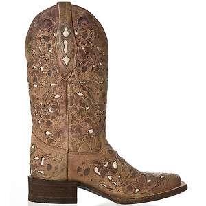 Corral Womens Genuine Leather Cowboy Western Boots Cognac/Pearl R2412 