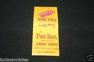 PINE BROS GLYCERIN COUGH DROPS MATCHBOOK COVER  