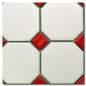  White Octagon and Red Dot Porcelain Mosaic (WALLS ONLY 