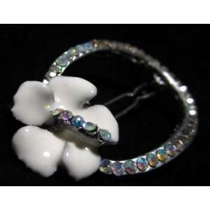  NEW White Hibiscus Crystal Barrette, Limited. Beauty
