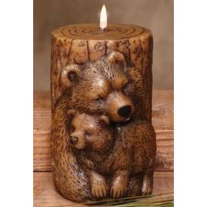  Aspen Bear Family Sculpted Carved Wood Tree Design Candle 