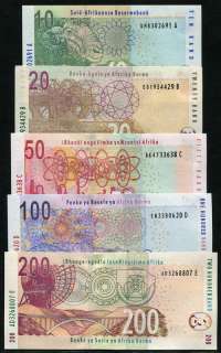 South Africa 2005, 10 200 Rand, P128 132, 5 PCS, All UNC  