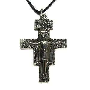  The Cross of San Damiano Pewter Pendant with Cord Necklace 
