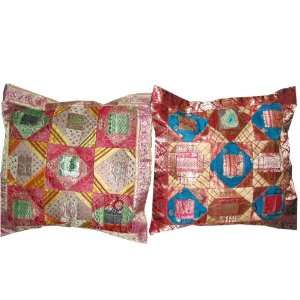   Zari Borders Vintage Silk Sari Brocade Pillow Sham: Home & Kitchen