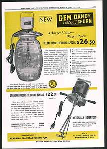 1954 ad Gem Dandy Electric Butter Churn Alabama Manufacturing ORIGINAL 