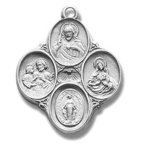  Silver Medal Religious Med. 4 Way Jesus St. Mary St. Joseph St 
