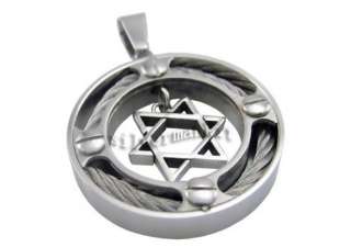 Mens Silver Star of David Stainless Steel Pendant + Chain Necklace 