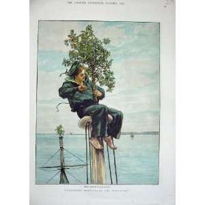  1879 Colour Print Mast Head Sailor Boy Ship Holly