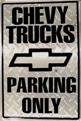 CHEVY TRUCKS PARKING ONLY Embossed Aluminum Sign 12x18  