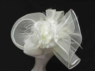 Elegant Feather Fascinator Hat,ivory Rose, Headband Headdress, Wedding 