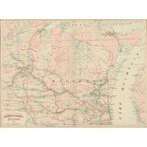  Asher & Adams 1872 Antique Map of Wisconsin Kitchen 