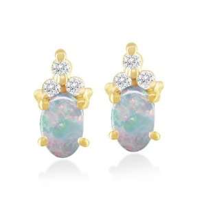 OCTOBER Birthstone Earrings 5mm X 3mm Opal & Diamond Earrings