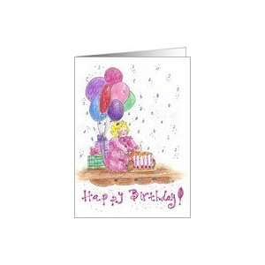    Happy 1st Birthday Baby Girl Pink Balloons Card: Toys & Games