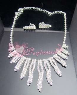 New hot style 6 Set Bridal Prom Crystal Rhinestone Necklace Earrings 
