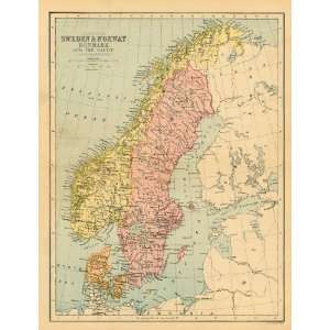  Bartholomew 1870 Antique Map of Sweden & Norway: Kitchen 