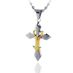   Two Tone 3D Cross Pendant beaded Chain Necklace Jewellery: Jewelry