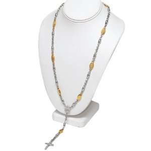   Gold & Silver Tone Rosary Beads Necklace With Crucifix Cross: Jewelry