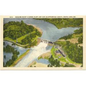 1940s Vintage Postcard Buzzard Roosts Power Plant and Dam   Greenwood 