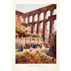  1925 Color Print Aqueduct Roman Segovia Castile Leon Spain 