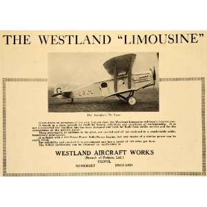  1920 Ad Westland Limousine Aeroplane Rolls Royce Engine 