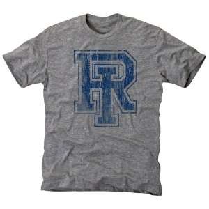 Rhode Island Rams Distressed Secondary Tri Blend T Shirt   Ash  