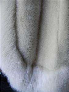 Custom Made Long White Mink w/Fox Collar Fur Coat S  