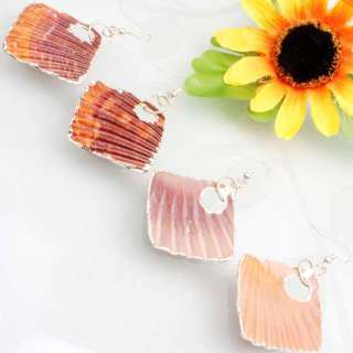 Natural Sea Shell Rhombus Beads Dangle Earrings 1pcs  