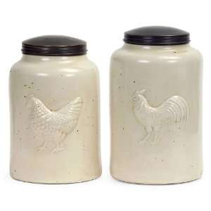  Hen and Rooster Set of 2 Canisters