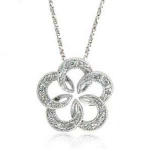    Sterling Silver CZ Open Flower Pendant Necklace 18 Jewelry